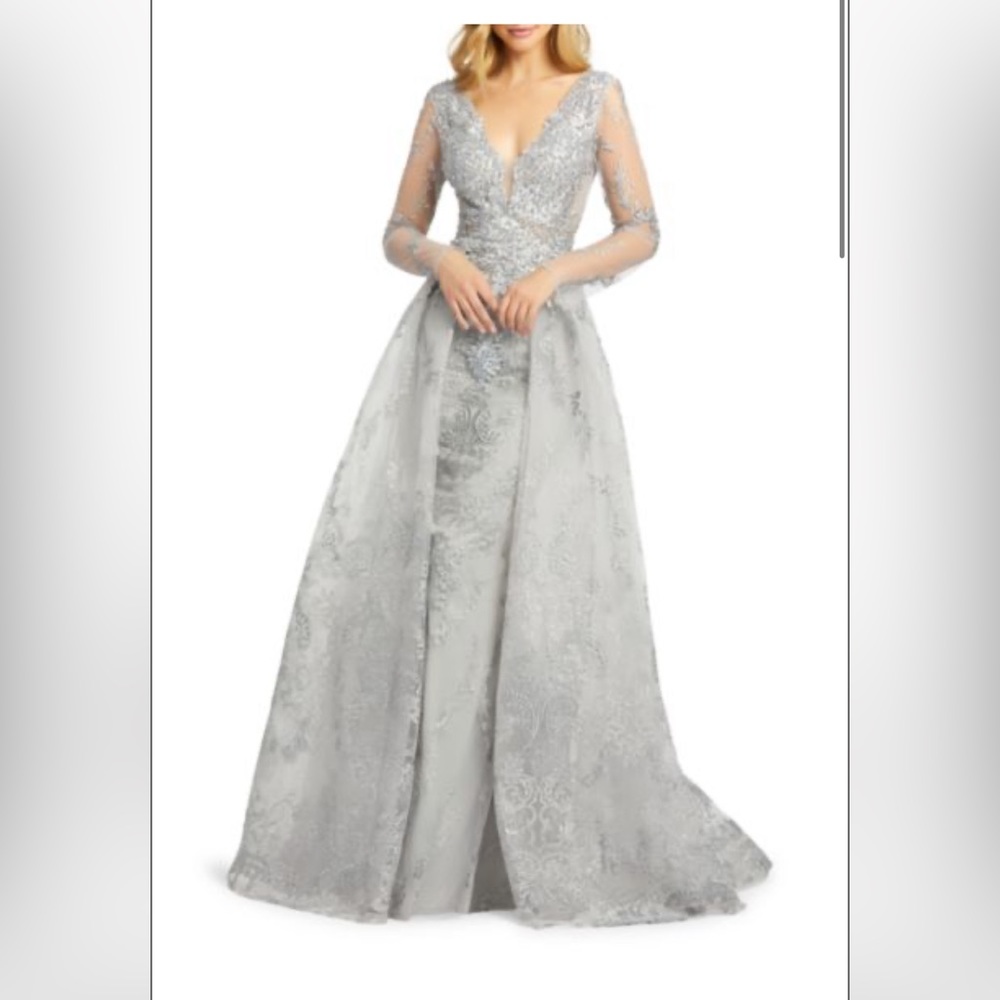 Mac duggal Beaded Embroidery Long-Sleeve Gown